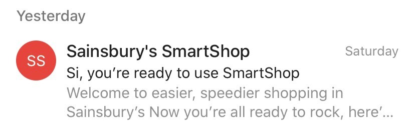 Sainsbury's personalisation of email subject line and preview text
